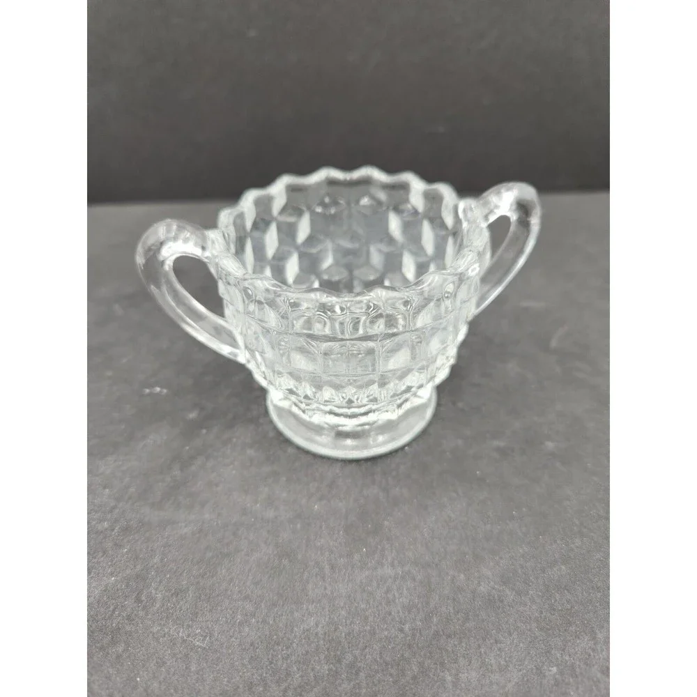 Vintage Fostoria American Glass Cubist Tea Cream and Sugar‎ Set Rare small size